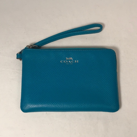 Coach Handbags - Coach Aqua Blue Leather Wristlet